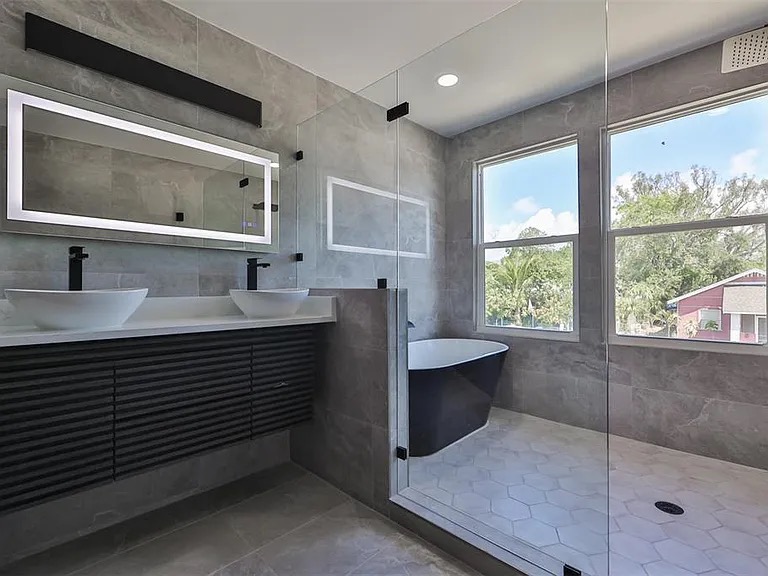 Modern bathroom with black fixtures