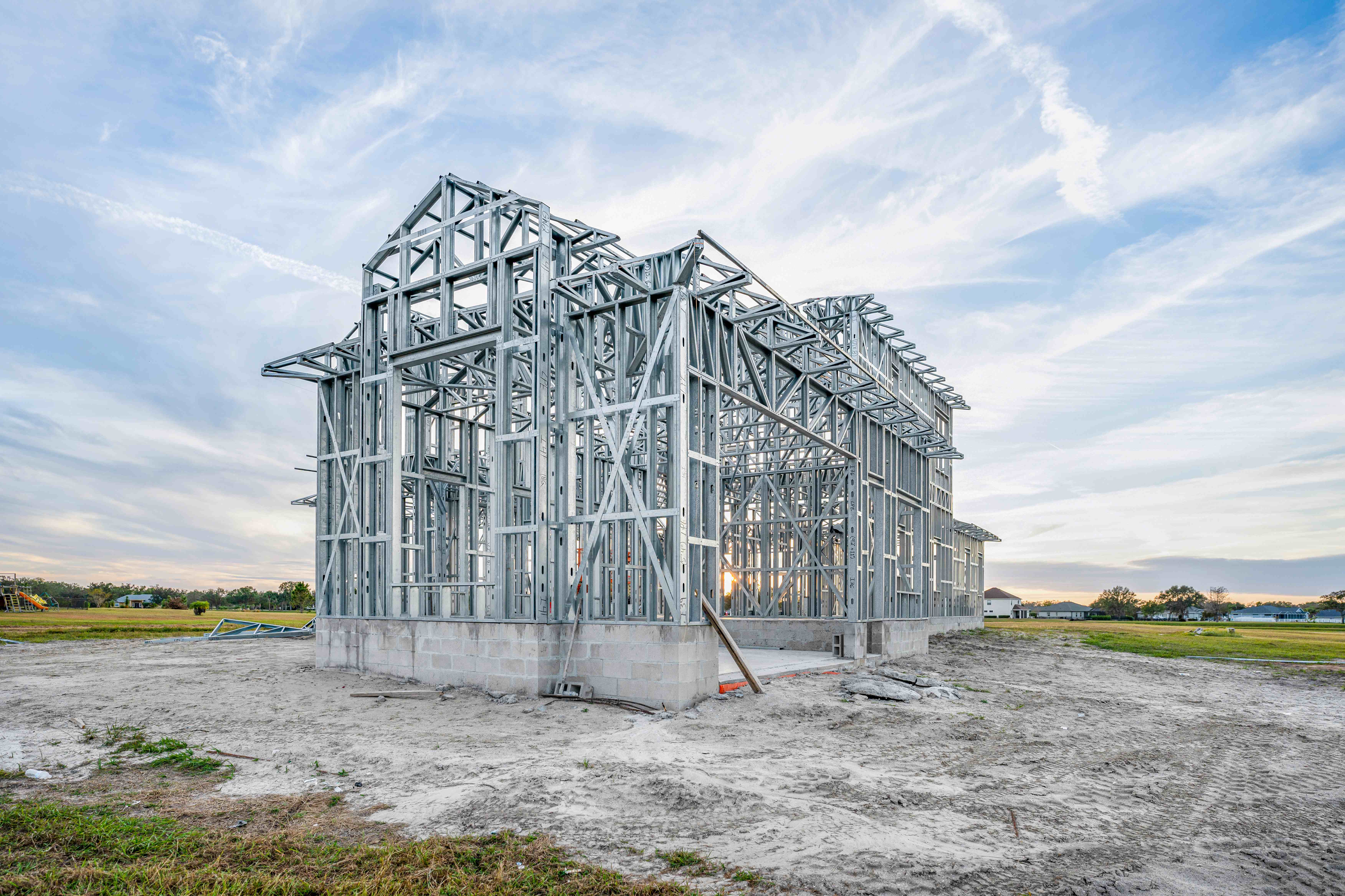 Steel frame with foundation