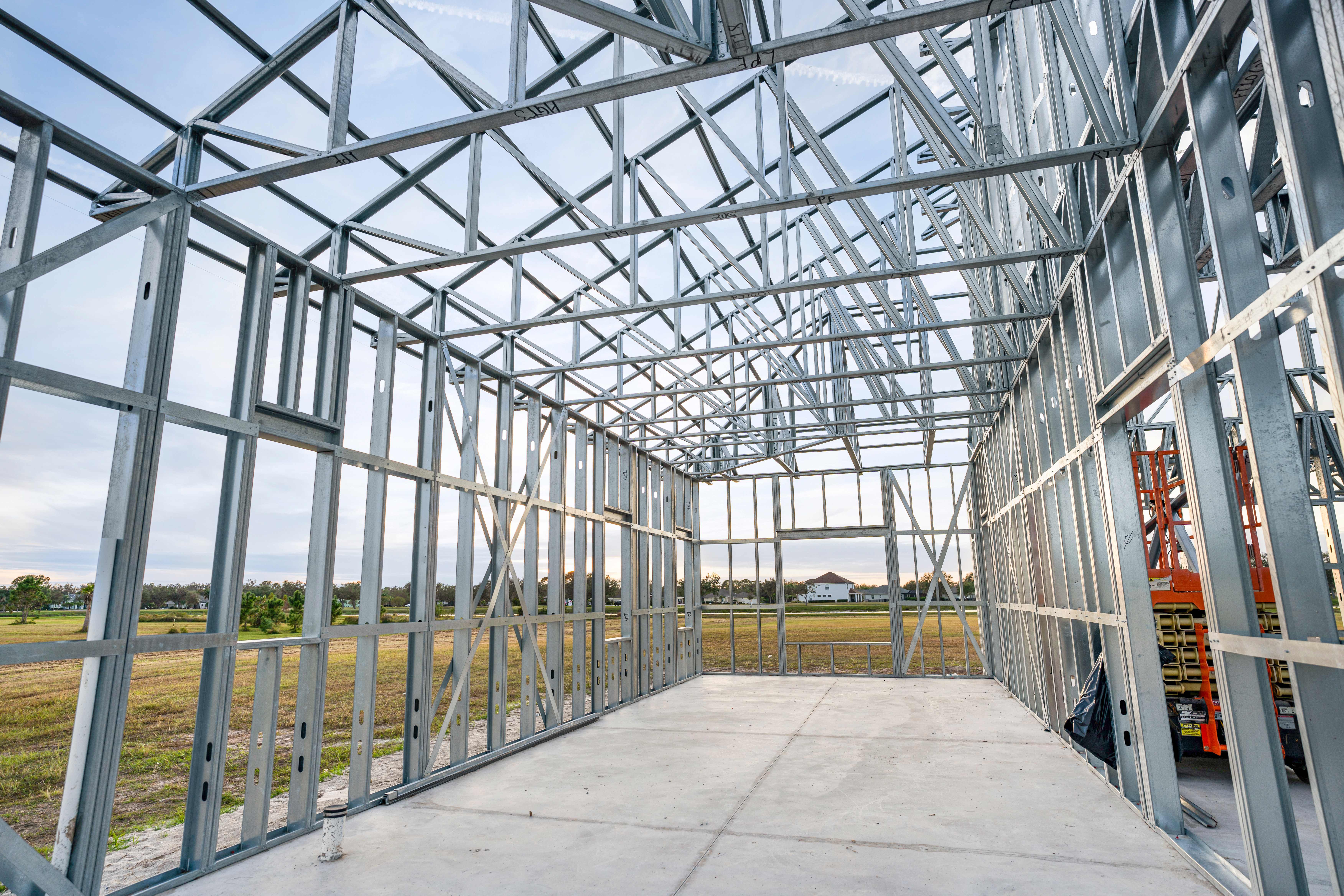 Interior view of steel framing